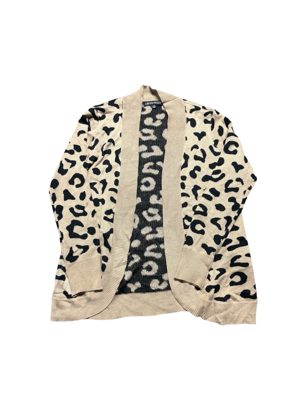 Love Ellie Leopard Print Open Front Cardigan Women’s Medium Beige Black